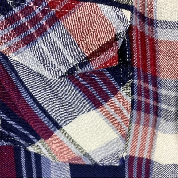 SAM Edelman Riley Blue Red Plaid Lace Back Button Down Shirt Medium - Picture 4 of 15